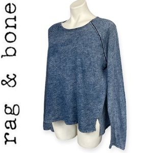 Rag & Bone Sweatshirt Top Raglan Sleeve Denim Look Indigo Acid Wash Boxy Crew M